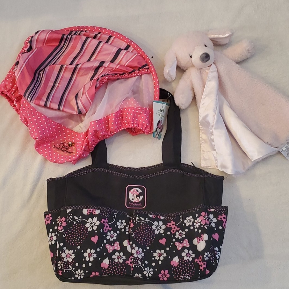 Baby infant diaperbag, snug cover, soother blanket